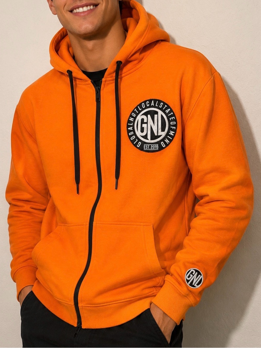 GND Global State of Mind Orange Full Zip Hoodie XL Streetwear Graphic Jacket